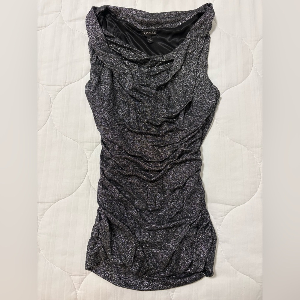 Express Metallic sparkly Cowl Neck Tank Top